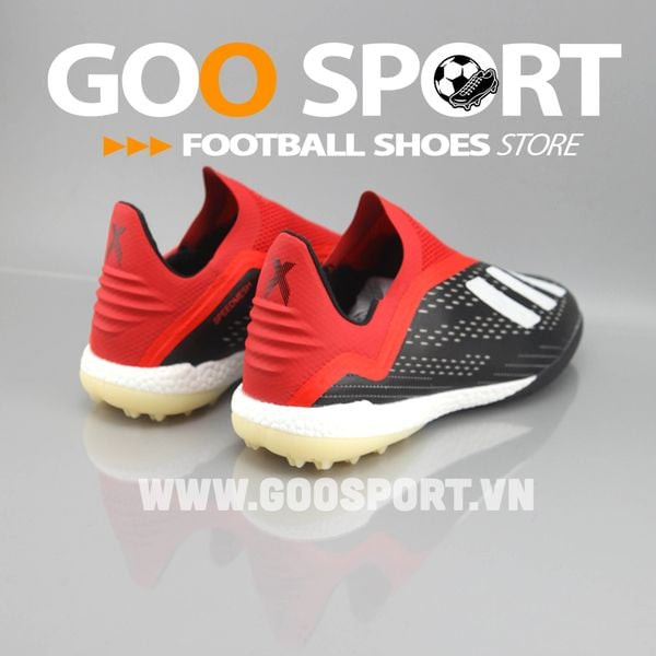 Giày đá bóng Adidas X18.1 màu trắng đỏ, cận cảnh upper và cổ giày