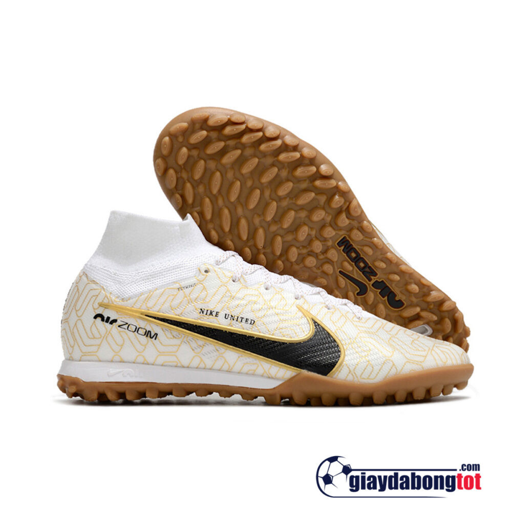 Giày đá bóng Nike Mercurial Superfly 9 Elite TF trắng vằn vàng vạch đen, mẫu giày đá bóng nike cao cổ hiện đại
