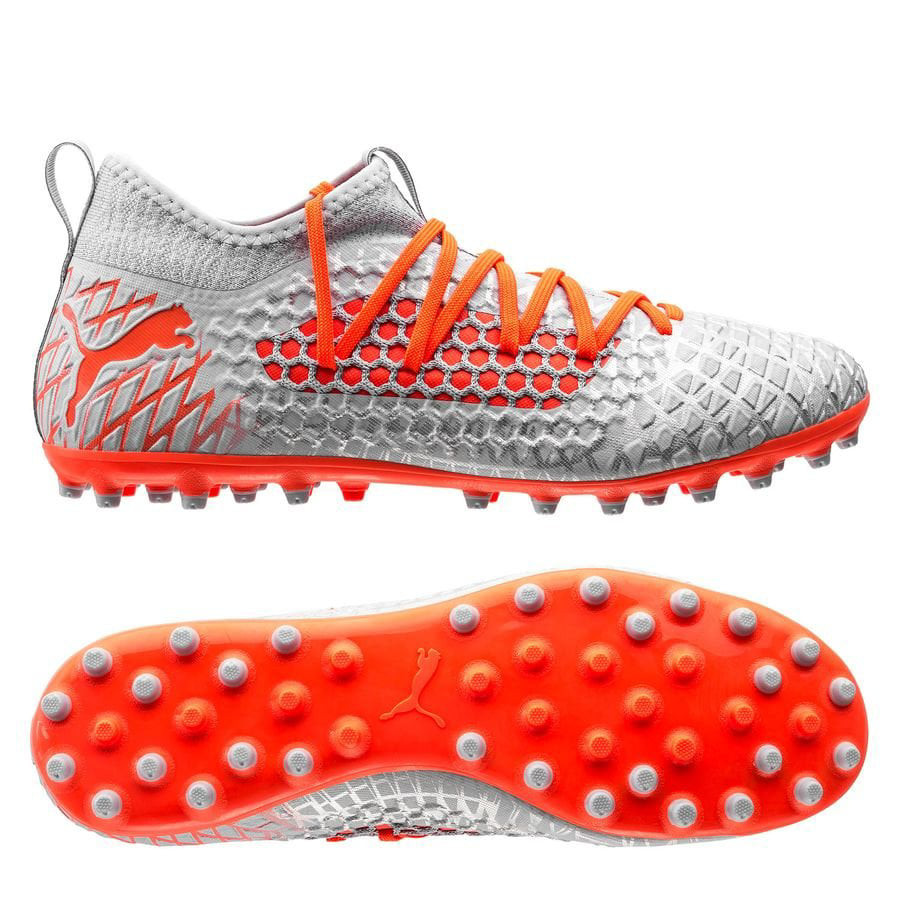 Giày đá bóng Puma Future 4.3 Netfit MG Anthem bạc cam, thiết kế linh hoạt đa mặt sân