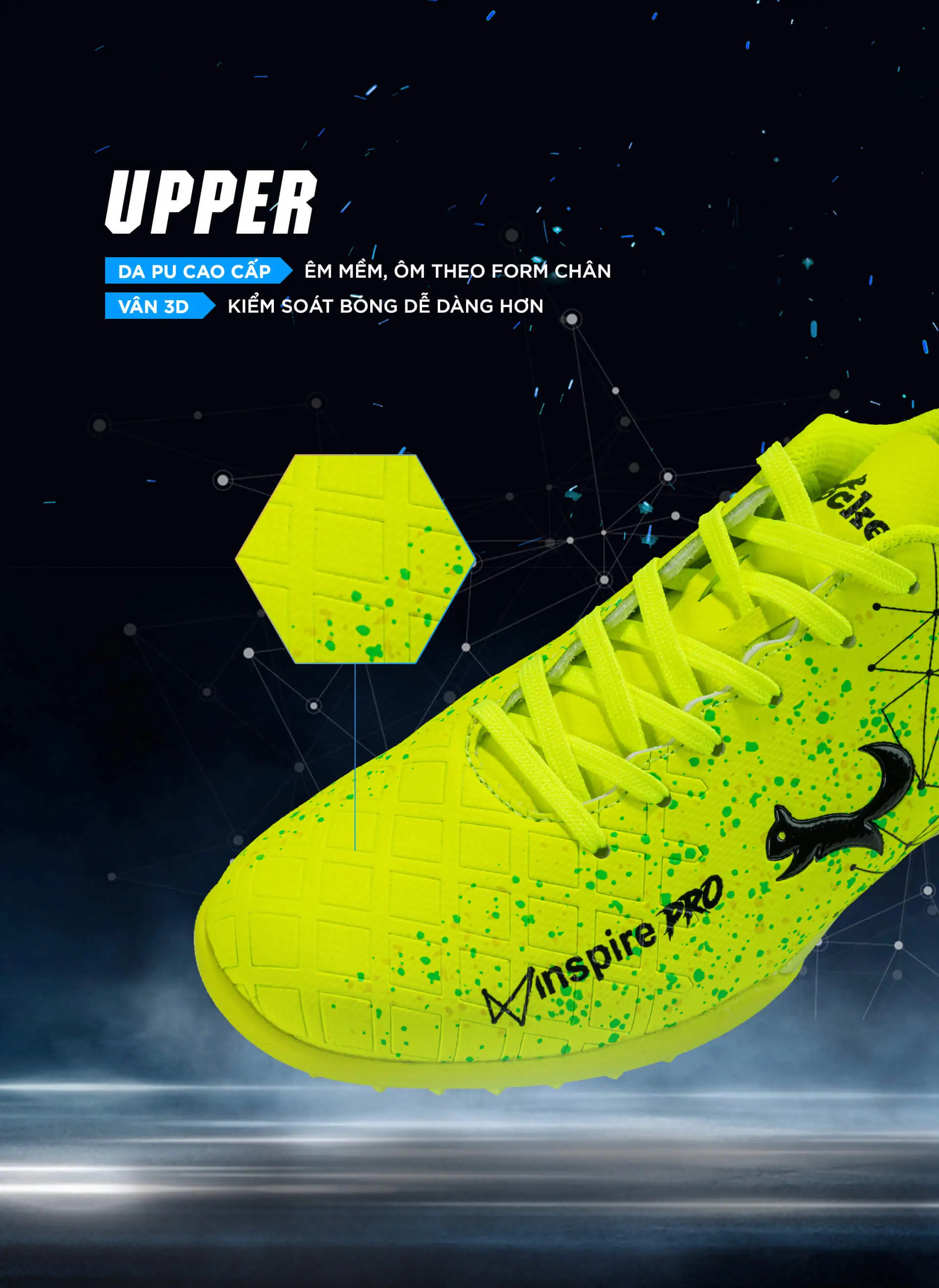 Giày đá bóng Zocker Inspire Pro xanh chuối với thân giày ôm chân
