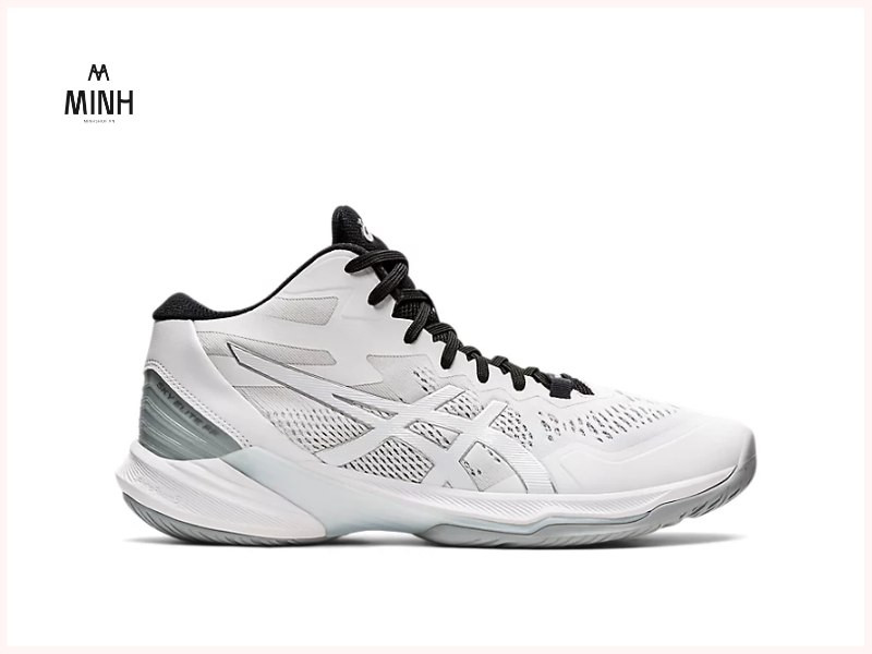 Giày đánh bóng chuyền Asics Sky Elite FF MT2 màu xanh đen, với thiết kế cổ cao hỗ trợ mắt cá chân và công nghệ GEL chuyên nghiệp.