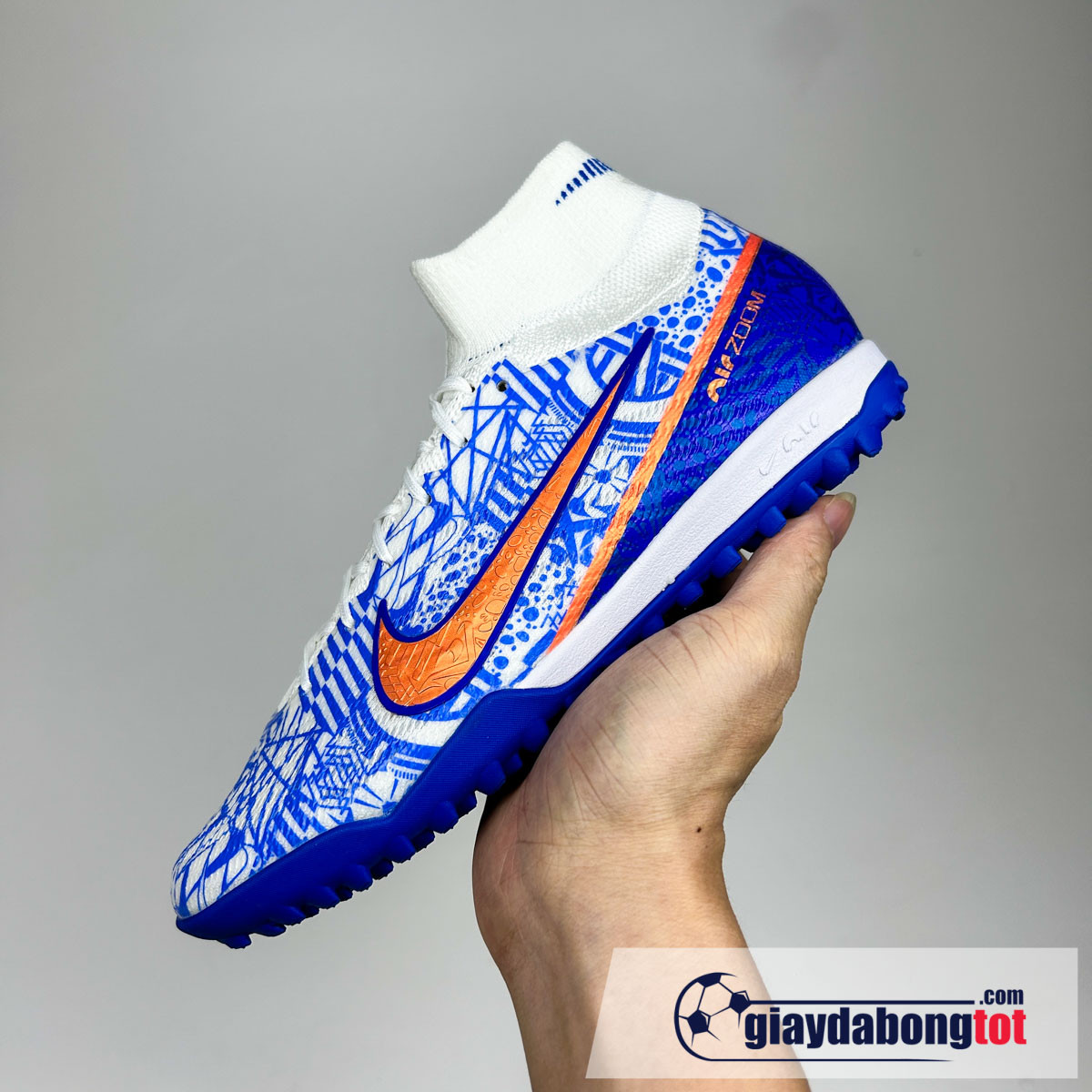 Giày Nike Mercurial Superfly 9 Elite TF trẻ em đá bóng màu trắng xanh được yêu thích