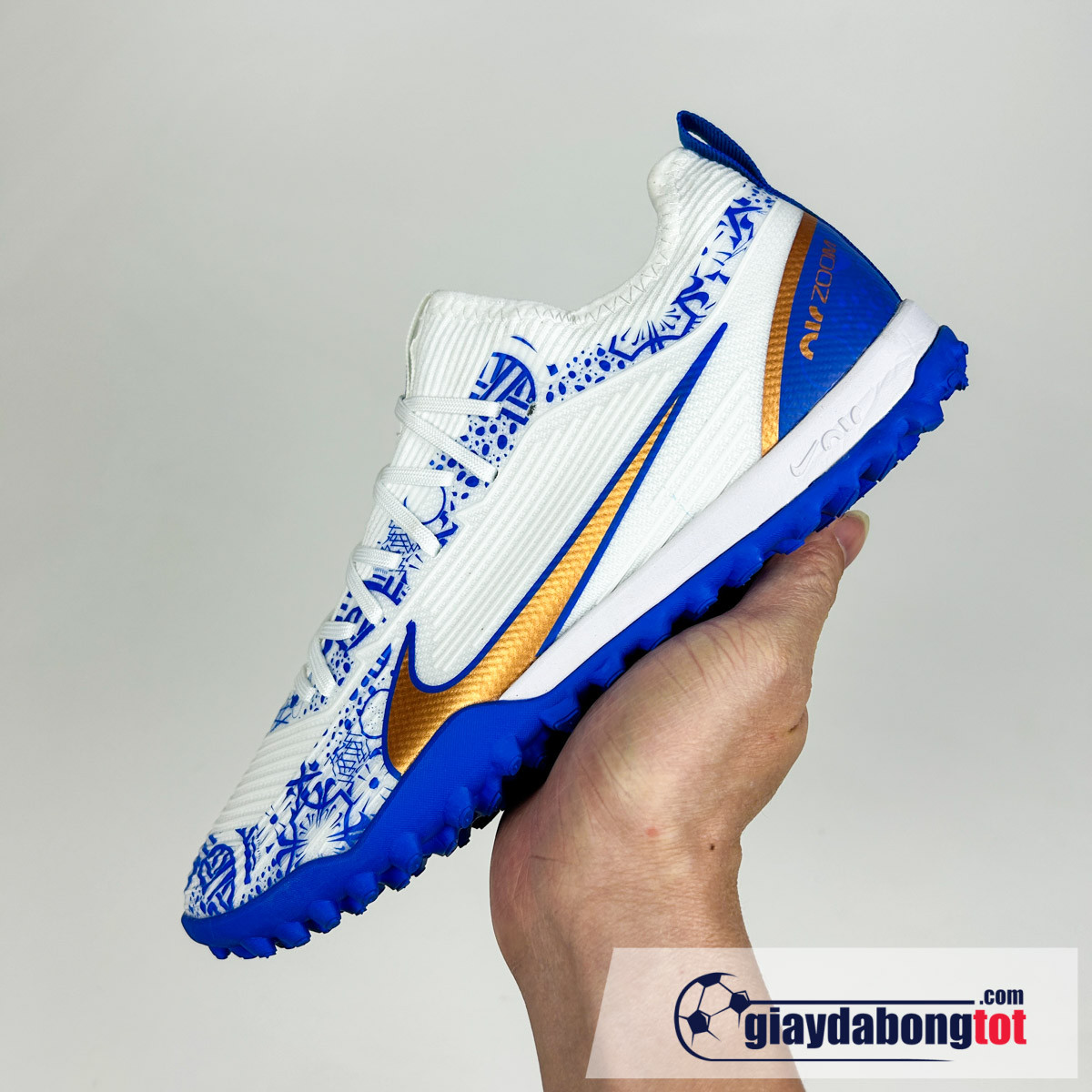 Giày Nike Mercurial Vapor 15 Pro TF trẻ em đá bóng màu trắng xanh nổi bật