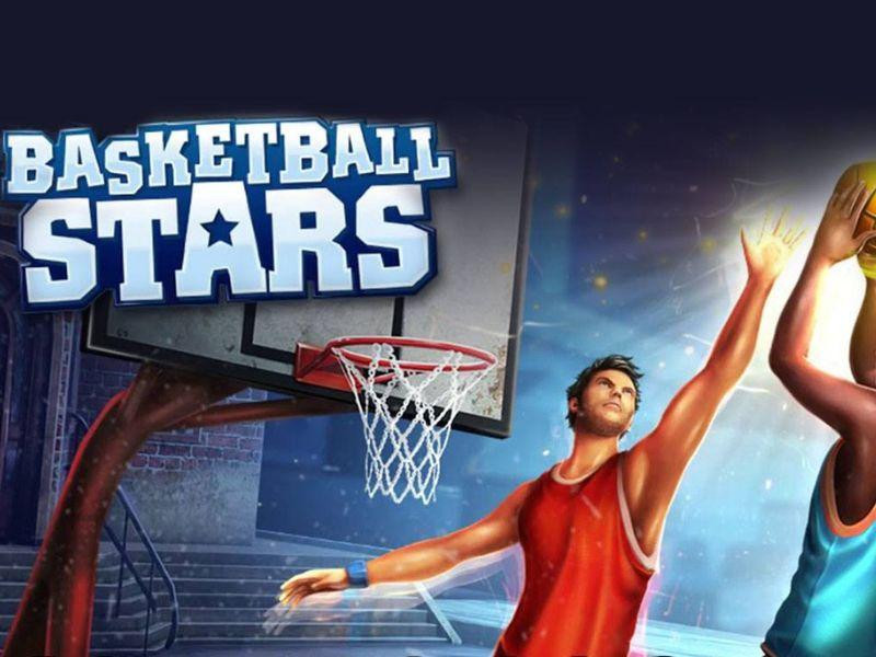 Hai cầu thủ đang tranh bóng quyết liệt trong game bóng rổ 2 người Basketball Stars