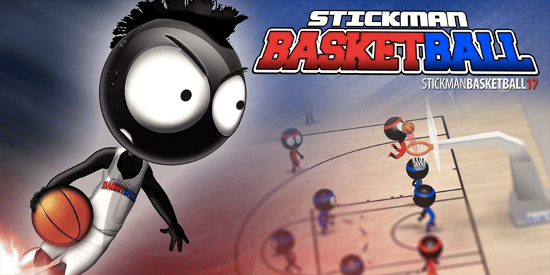 Hai cầu thủ hình người que đang thi đấu bóng rổ trên sân trong Stickman Basketball