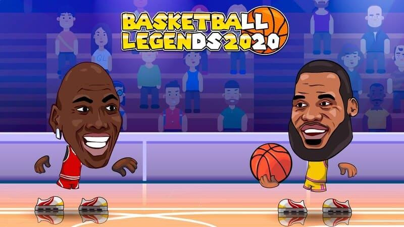Hai cầu thủ hoạt hình đang thi đấu trong game bóng rổ 2 người Basketball Legends 2D