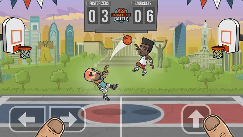 Hai cầu thủ hoạt hình đang tranh bóng trong game bóng rổ 2 người Basketball Battle