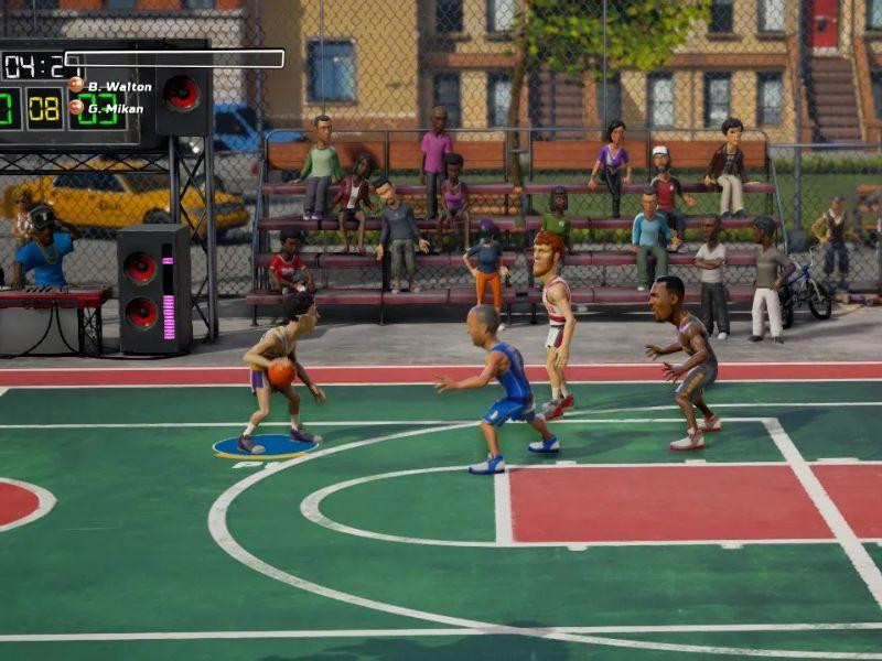 Hai cầu thủ hoạt hình đang úp rổ trong game NBA Playgrounds phong cách hoạt hình 3D