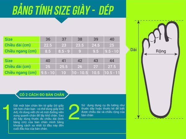Hình ảnh bảng đo size giày thể thao, hướng dẫn cách đo chân để chọn size phù hợp