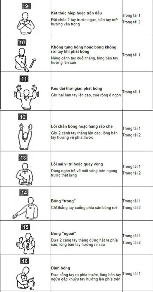 Hình ảnh các hiệu tay bổ sung của trọng tài bóng chuyền hơi