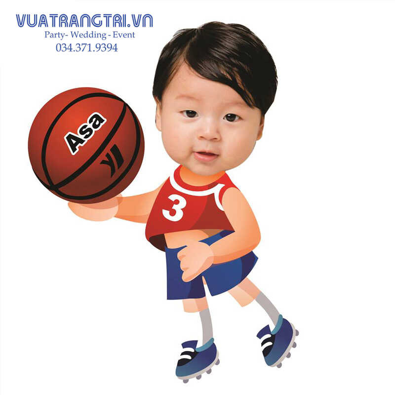 Hình ảnh chipi về bé trai chơi bóng rổ, thể hiện niềm đam mê và khát khao của trẻ thơ