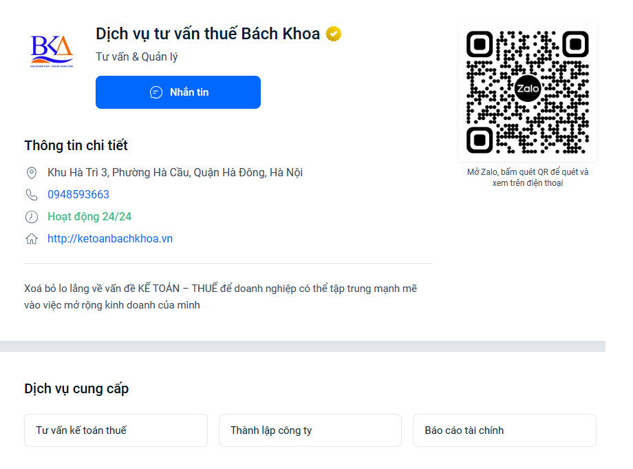 Hình ảnh minh họa dịch vụ kế toán Bách Khoa trên Zalo