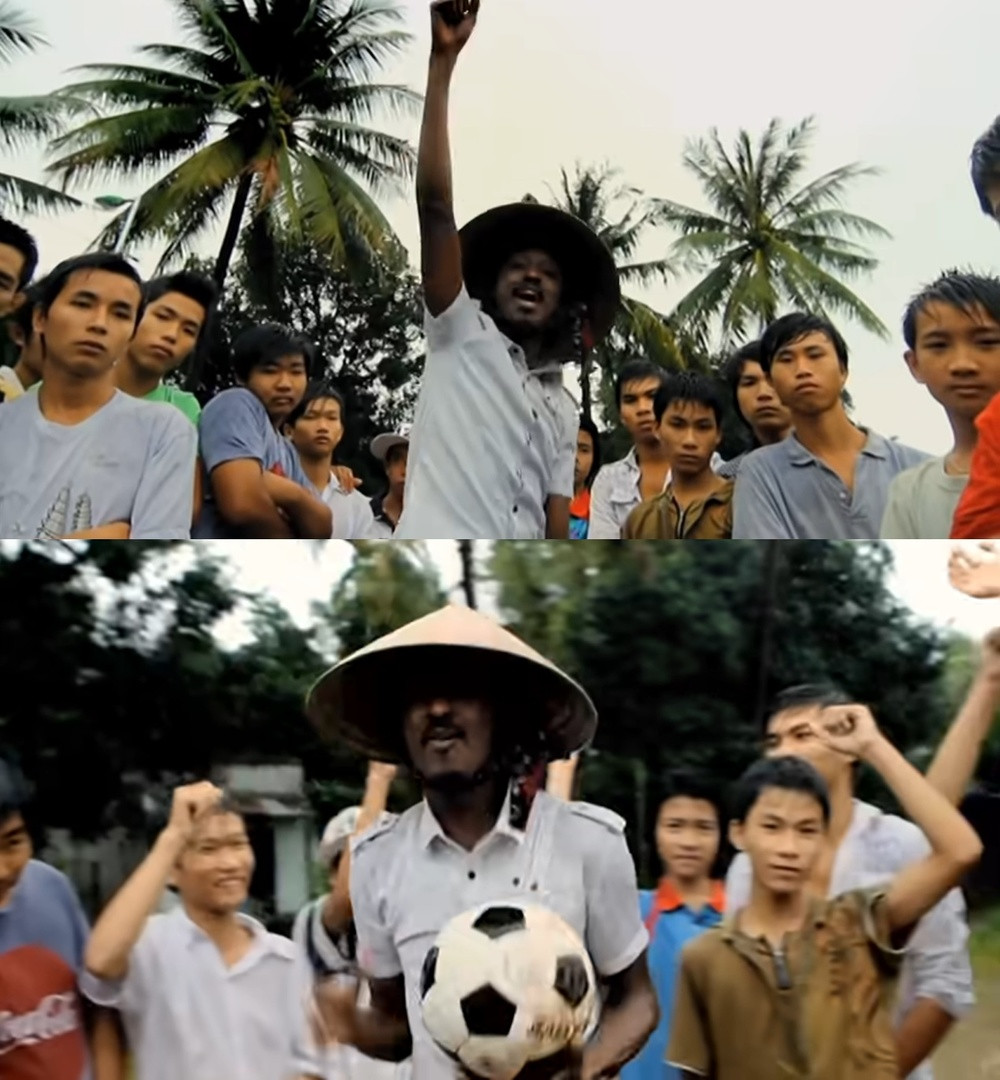 Hình ảnh MV &quot;Wavin' Flag&quot; của K'Naan, một trong những bài hát bóng đá World Cup được yêu thích, quay tại làng quê Việt Nam
