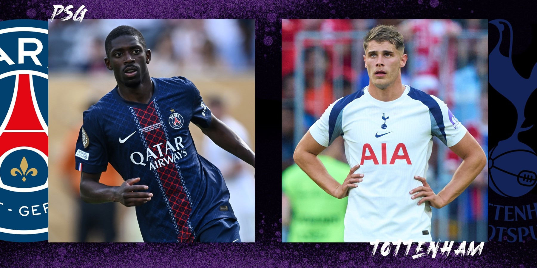 Hình ảnh nhận định trận đấu PSG vs Tottenham trong khuôn khổ Siêu Cúp châu Âu 2025, chuẩn bị cho người hâm mộ xem trực tiếp bóng đá PSG hôm nay.