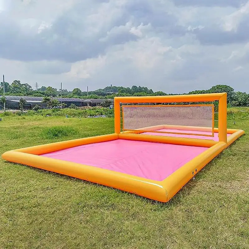 Hình nền sân bóng chuyền nước màu hồng viền vàng dễ thương cho gia đình