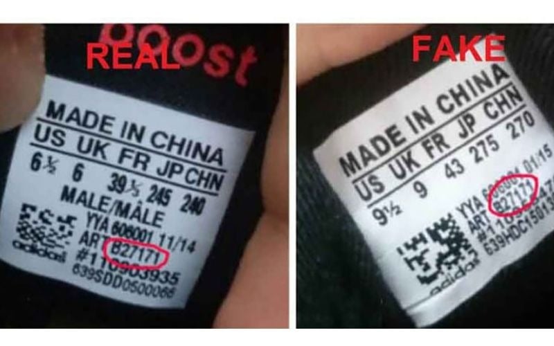 Kiểm tra mã ART và mã thành phần trên tem giày Adidas để xác định tính chính hãng