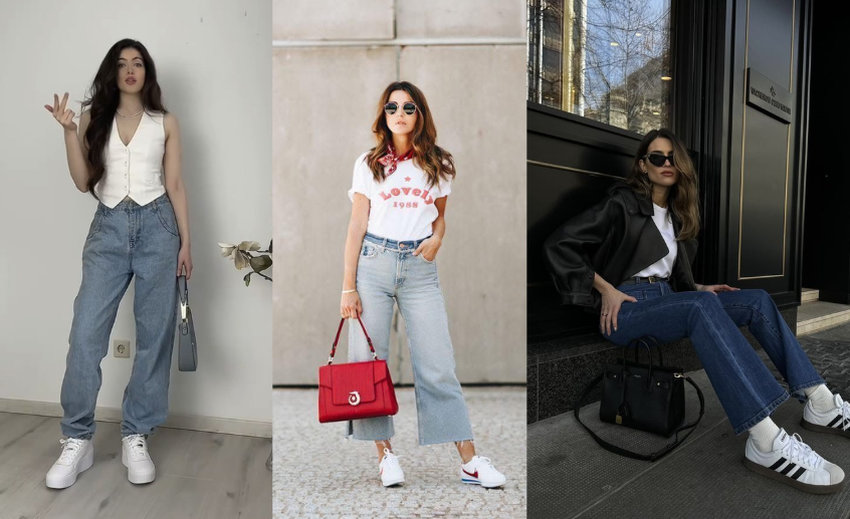 Quần jeans đa dạng phom dáng và có thể phối với mọi kiểu áo, thêm giày thể thao trắng để tổng thể càng hiện đại và khoẻ khoắn