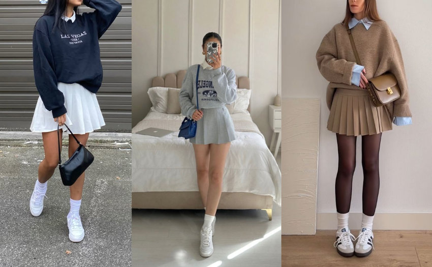 Phong cách preppy trẻ trung với váy tennis và áo sweater/áo len