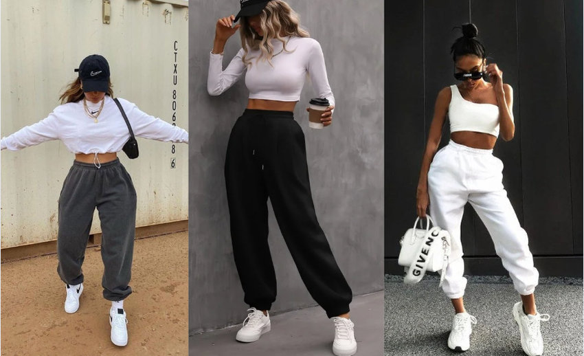 Outfit đầy cá tính với quần jogger, croptop và giày trắng