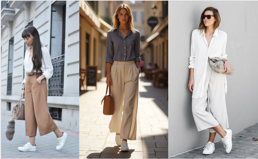 Bạn cũng có thể phối giày thể thao trắng với quần culottes