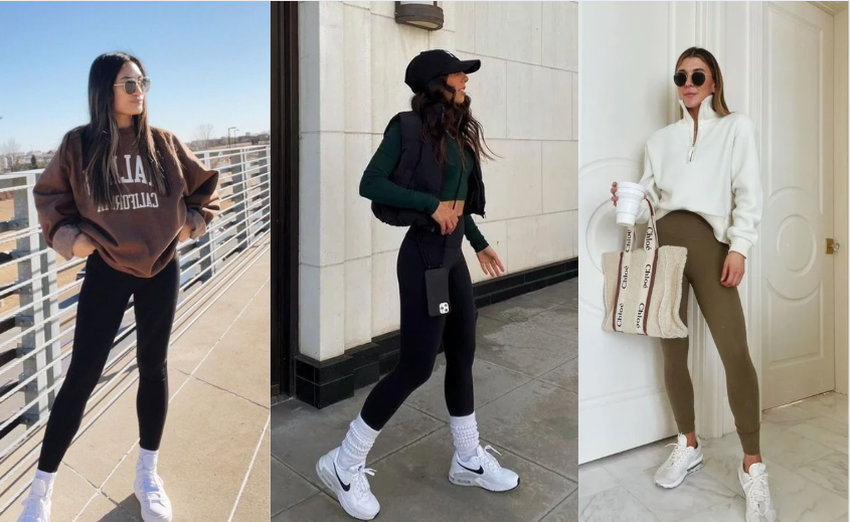 Gọn gàng, năng động, quần legging và giày thể thao trắng mang lại sự thoải mái tối đa