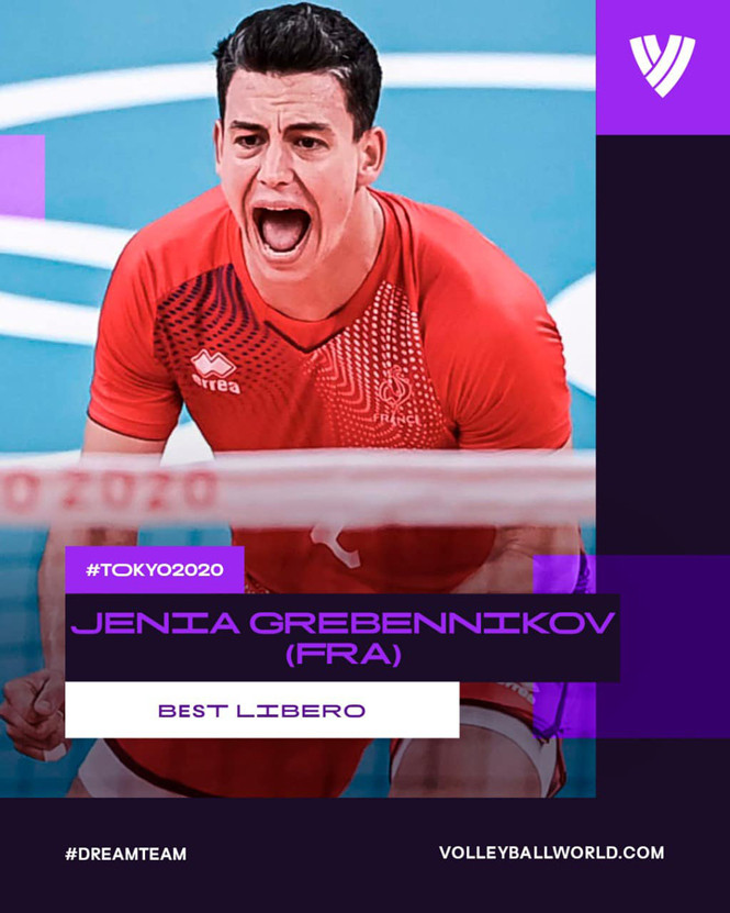Jenia Grebennikov, libero hàng đầu của đội Pháp tại bóng chuyền nam Olympic 2021