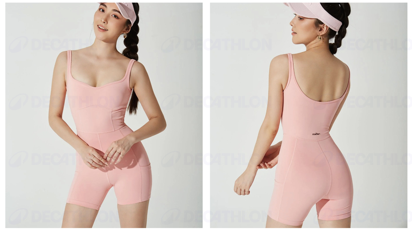 Jumpsuit pickleball hồng cam Olaben, jumpsuit chơi pickleball nữ