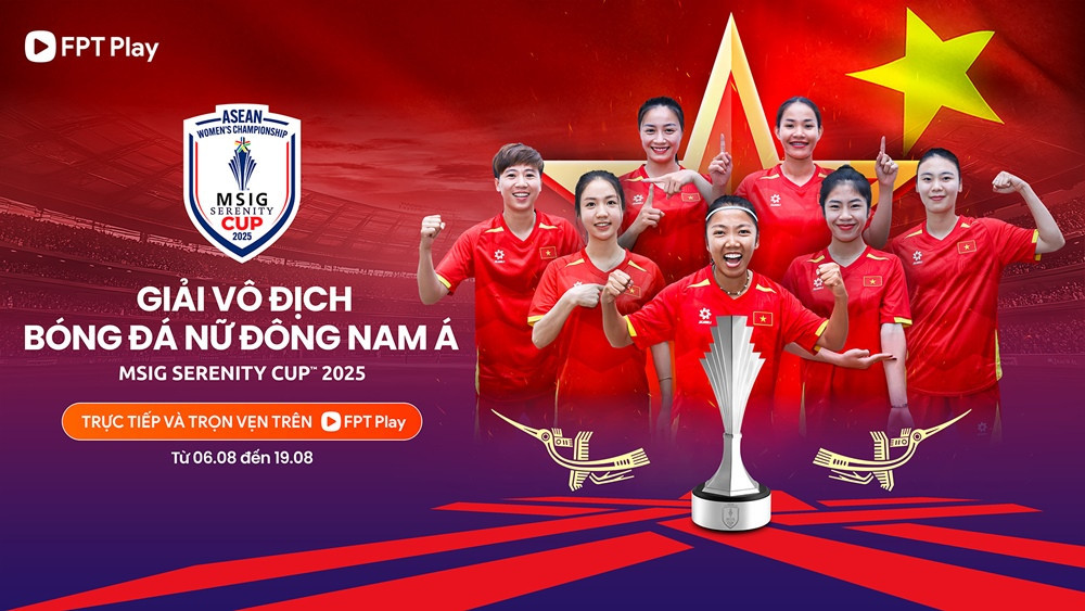 Logo AFF Cup nữ 2025 với quốc kỳ Việt Nam và biểu tượng FPT Play, thể hiện vai trò chủ nhà và đơn vị phát sóng lịch bóng đá nữ AFF Cup