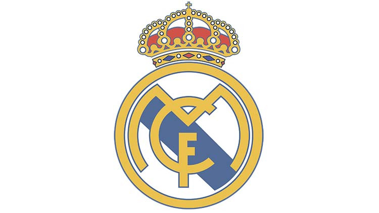 Logo câu lạc bộ Real Madrid với vương miện hoàng gia và ba chữ cái MCF lồng vào nhau, tượng trưng cho quyền lực và lịch sử.