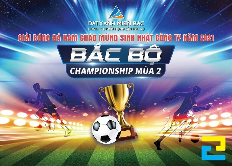 Mẫu phông nền giải bóng đá Bắc Bộ Championship với tông màu xanh mạnh mẽ và thông tin mùa giải rõ ràng