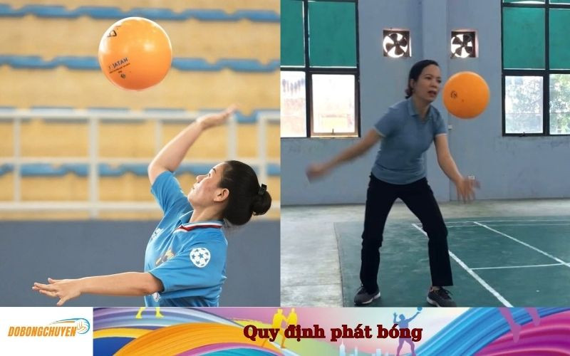 Một vận động viên đang thực hiện kỹ thuật phát bóng chuyền hơi theo đúng quy định mới nhất