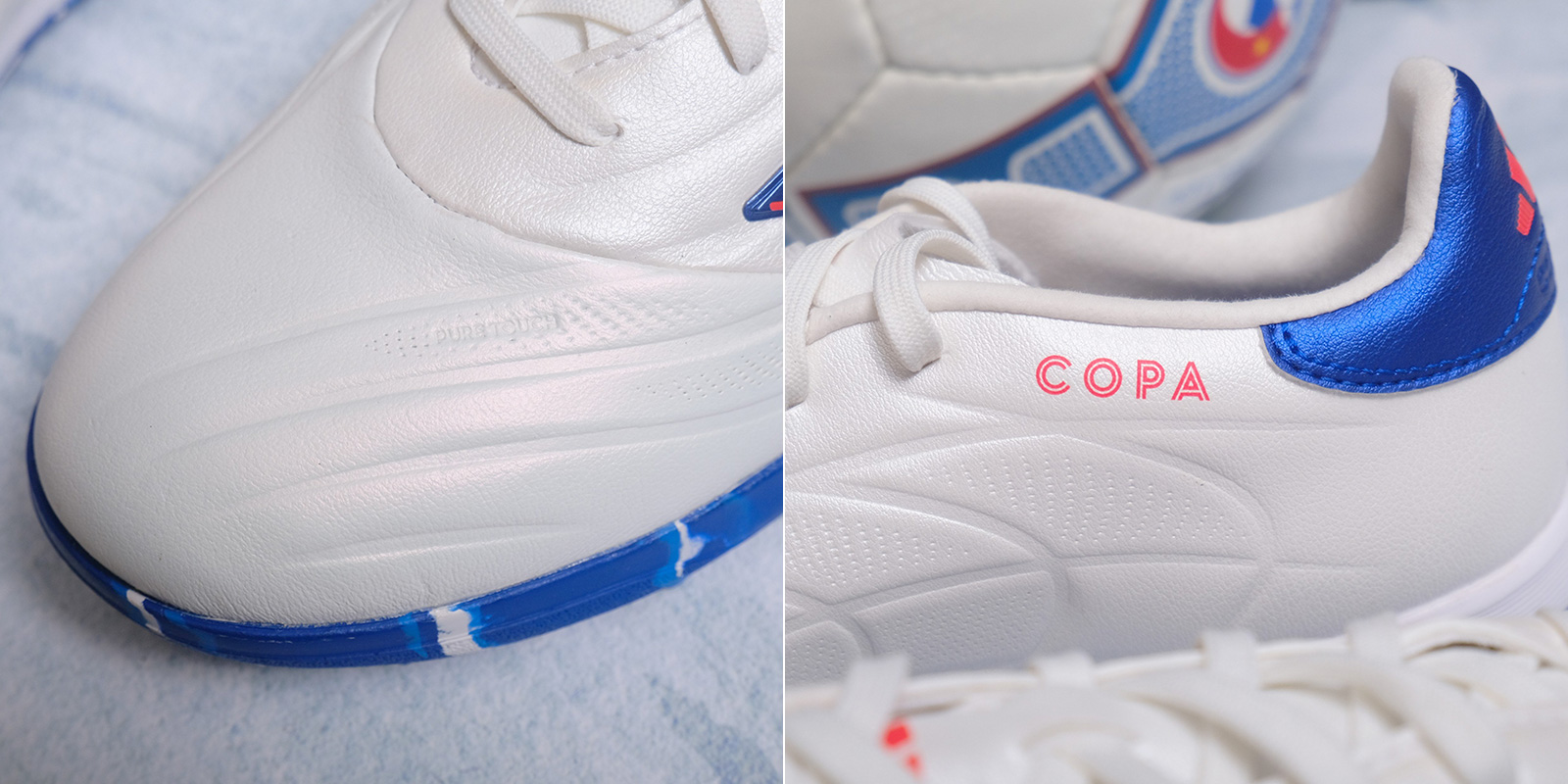 Cận cảnh phần upper da Taurus và má trong của giày bóng đá Adidas Copa Pure 2 Elite TF