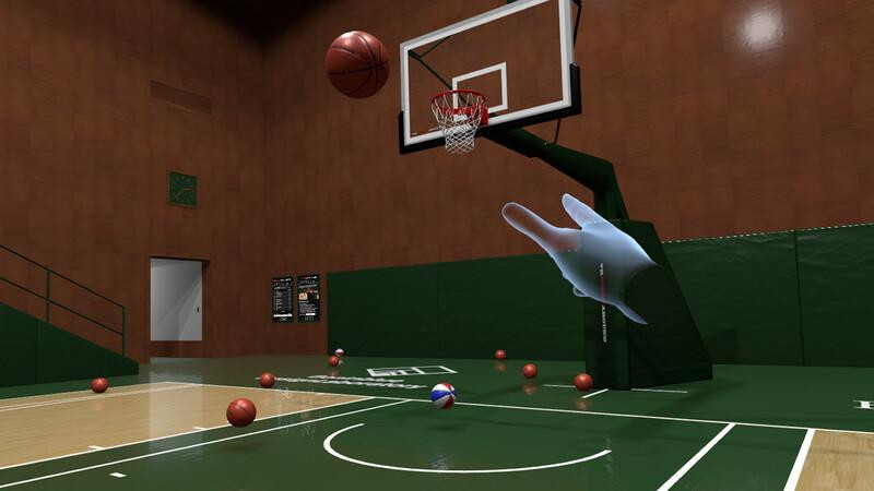 Người chơi đang trải nghiệm game bóng rổ VR Shoot Around trong môi trường thực tế ảo
