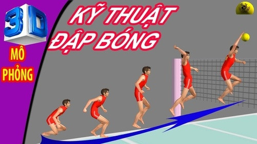 Người chơi thực hiện động tác đánh bóng chuyền hơi trên sân tập