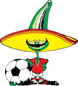 Ớt Pique, linh vật World Cup 1986 tại Mexico, với ria mép và mũ sombrero đặc trưng.
