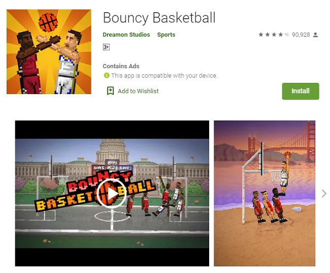 Phong cách đồ họa 2D vui nhộn của game bóng rổ Bouncy Basketball
