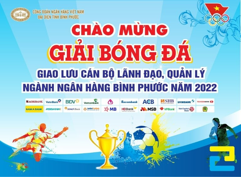 Phông nền giải bóng đá giao lưu của cán bộ ngành ngân hàng, thể hiện sự chuyên nghiệp và tinh thần thể thao