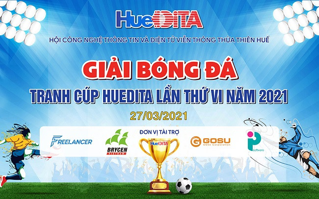 Phông nền giải bóng đá tranh cúp HUEDITA, thể hiện sự chuyên nghiệp của giải đấu