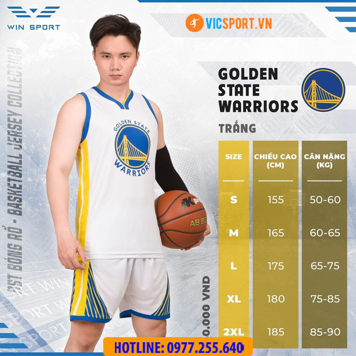 Quần áo bóng rổ Golden State Warriors màu trắng tinh tế