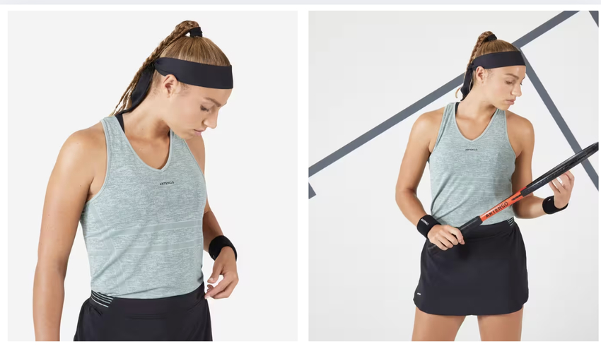 Set áo tank top xanh và váy thể thao đen, đồ thể thao pickleball nữ
