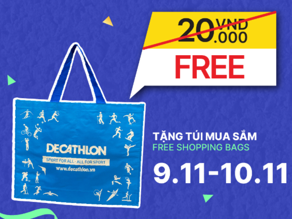 Túi mua sắm Decathlon làm quà tặng miễn phí cho khách hàng tại Parc Mall Quận 8