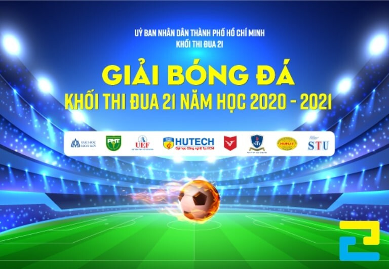Thiết kế phông nền giải bóng đá cho khối thi đua, với năm học và logo của tổ chức thể hiện sự đoàn kết