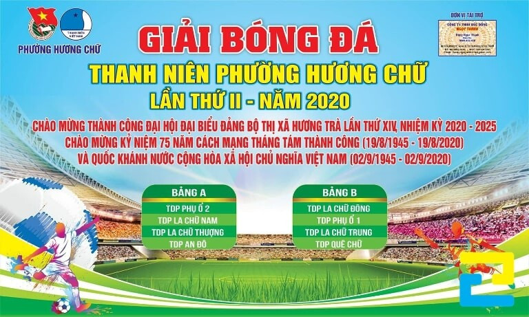 Thiết kế phông nền giải bóng đá cho thanh niên phường, mang đậm dấu ấn cộng đồng và sự kiện địa phương