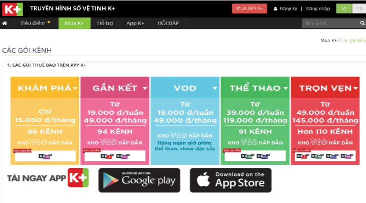 K+ Live TV & VOD trên giao diện Tivi thông minh
