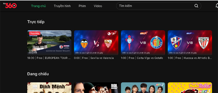 Giao diện chính TV360 trên màn hình Tivi Sony