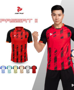 Trang phục đá bóng nữ Just Play Passat II màu đỏ đen