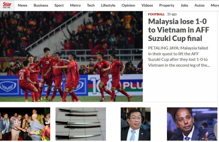 Truyền thông Malaysia đưa tin về chiến thắng AFF Cup 2018 của Việt Nam