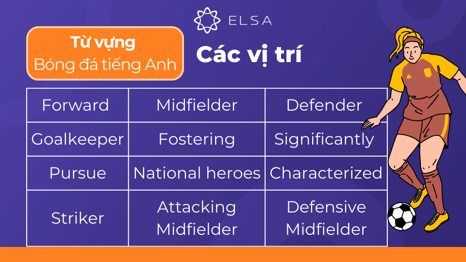 Từ vựng về các bộ phận và loại quả bóng đá trong tiếng Anh