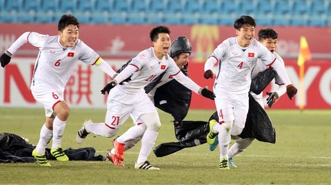 Đội tuyển U23 Việt Nam ăn mừng thành tích tại giải đấu châu Á
