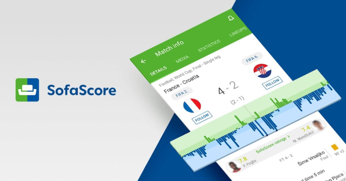 Ứng dụng SofaScore hiển thị tỷ số và thống kê trận đấu bóng đá trên iPhone